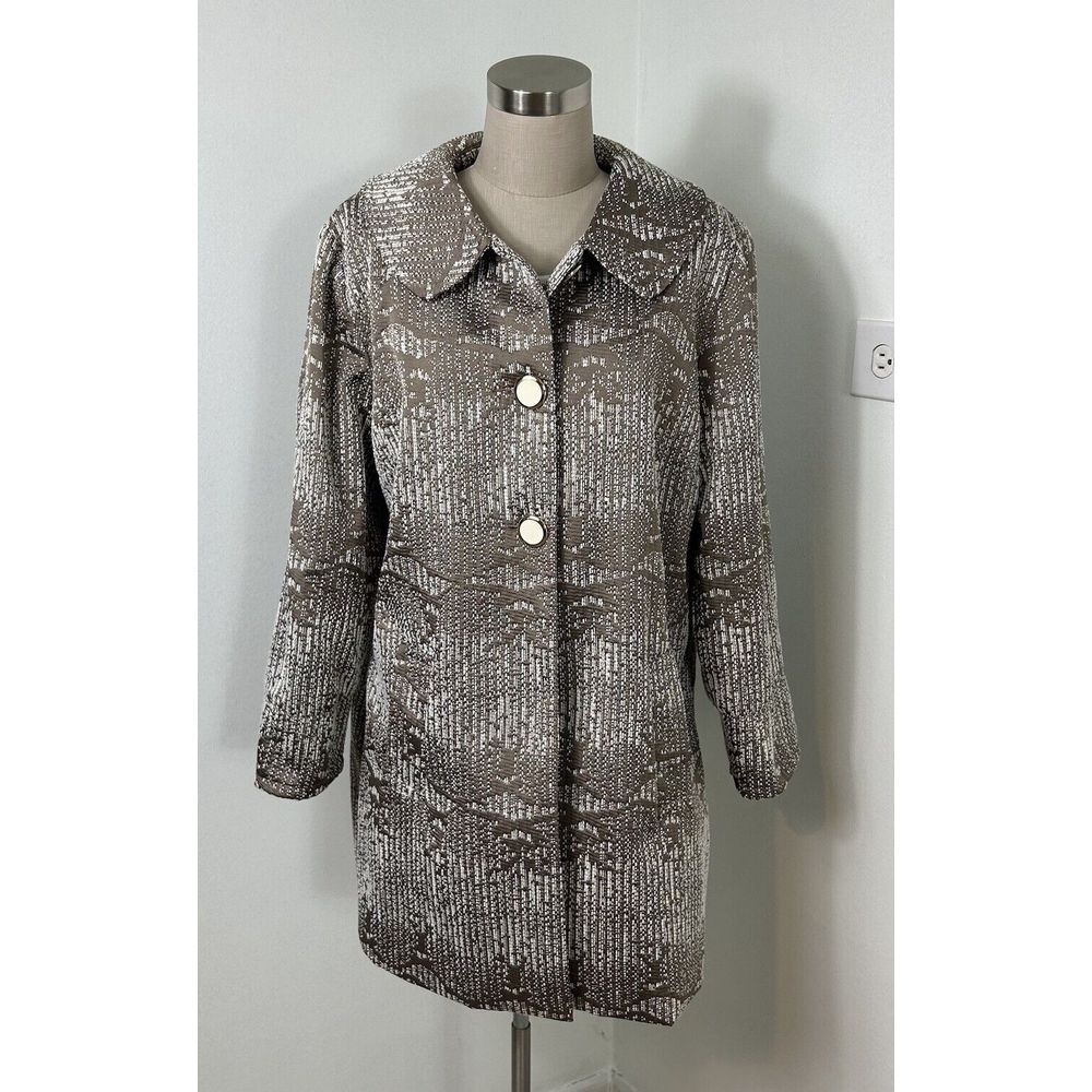Carmen Marc Valvo Metallic Neutral Button Up Jacket Blazer‎ Classic Retro Size L